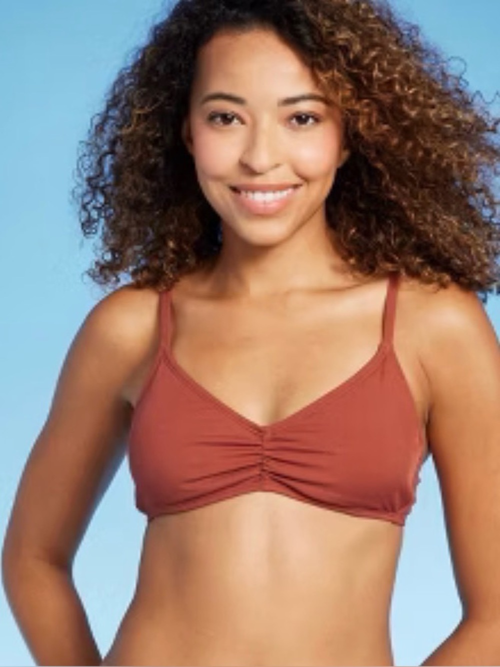 Shade & Shore Brown Shirred Ribbed Bralette Bikini Top Size Large (12-14) NWT